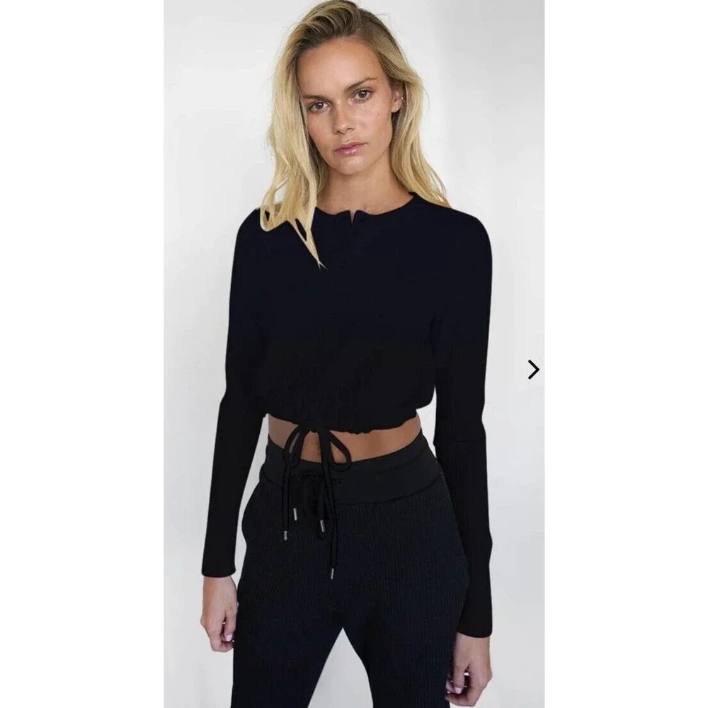 The Range Jumbo Stark Black Thermal Drawcord Long Sleeve Henley NWT